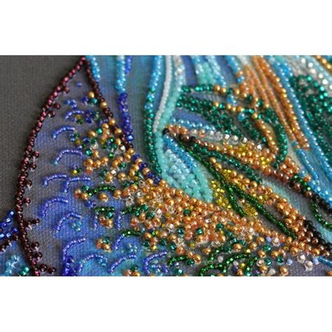 Diy Bead Embroidery Kit On Art Canvas Blue Gold Etsy
