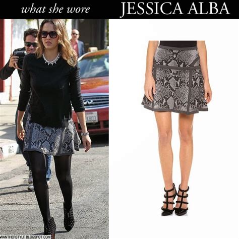 What She Wore Jessica Alba In Grey Snake Print Flare Mini