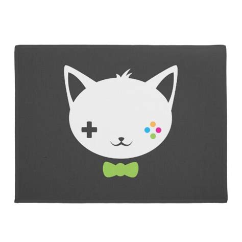 Ramped edge for easy transition on and off mat. Funny Cute Gaming Cat Kitten Door Mat for Children Boy ...