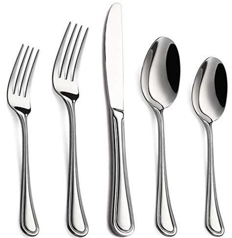 stainless steel flatware heavy silverware piece hammered cutlery utensils modern classic service amazon
