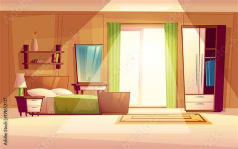 Vector Cartoon Illustration Of A Cozy Modern Bedroom Living Room With
