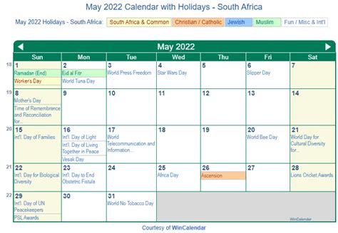 Print Friendly May 2022 South Africa Calendar For Printing