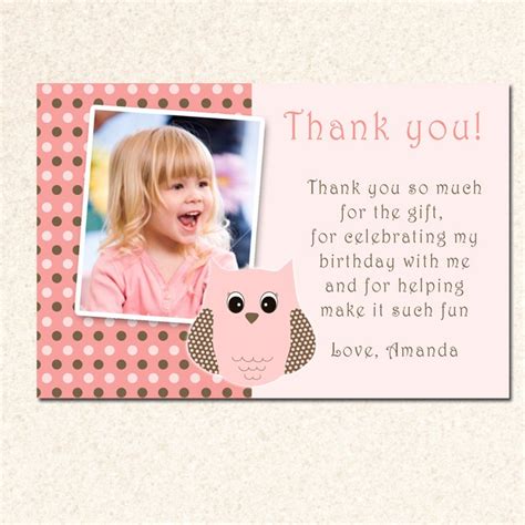 Printable Thank You Cards Owl Look Whos Polka Dots Photo Birthday Party