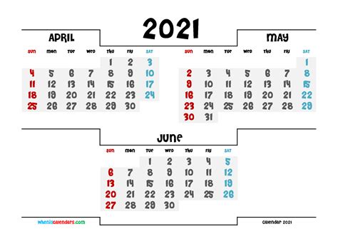 Free April May June 2021 Calendar Printable 214698