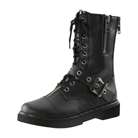 Demonia Mens Combat Boots Black Vegan Leather Shoes Lace Up Buckle