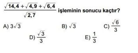 9. Sınıf Matematik Köklü Sayılar Testi Çöz | Tarih Ödevim
