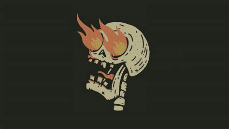 Fire Digital Calavera Skull Simple Simple Background Minimalism