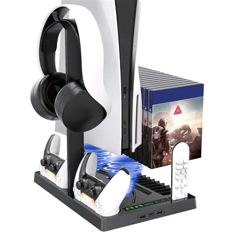 Vertical Stand With Headset Holder And Cooling Fan Base For Ps5 Console