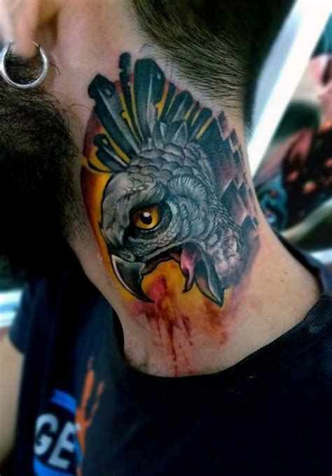 Screaming eagle head symbol for tattoo design. Modern style colored detailed neck tattoo of screaming ...