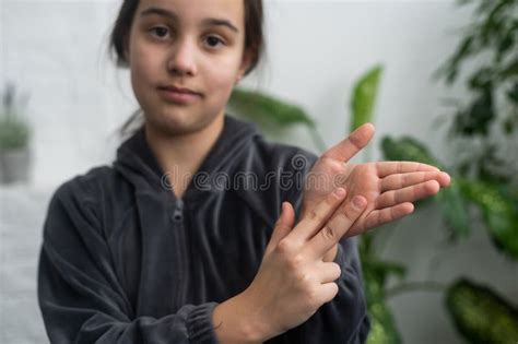 Beautiful Smiling Deaf Girl Using Sign Language Stock Image Image Of