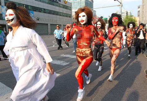 Military Pictures South Korean Sex Workers Protest Half Naked People Trying To Self Immolation