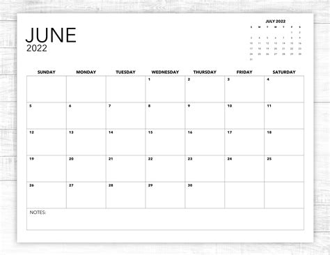 Printable June Calendar 2022 Planner June 2022 Minimalist Etsy Canada