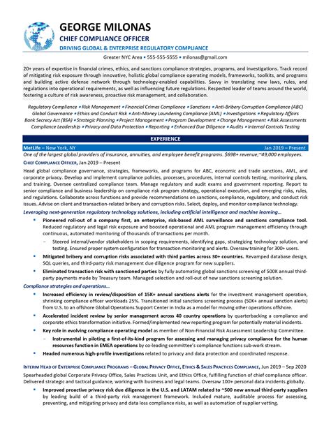 Chief Compliance Officer (CCO) Resume for 2023 [+Samples] (2024)