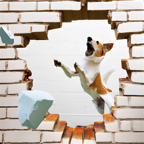 Dog Jumping Through Cracked Brick Wall · Creative Fabrica