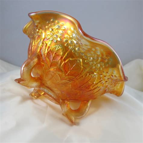 Fenton Marigold Lions Fenton’s Flowers Carnival Glass Ruffled Bowl