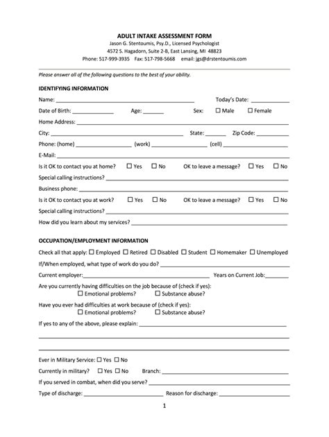 Mi Adult Intake Assessment Form 2016 2022 Fill And Sign Printable Template Online Us Legal Forms