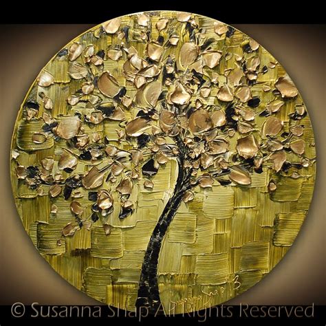 Original Contemporary Ombre Olive Green Gold Tree Painting Abstract