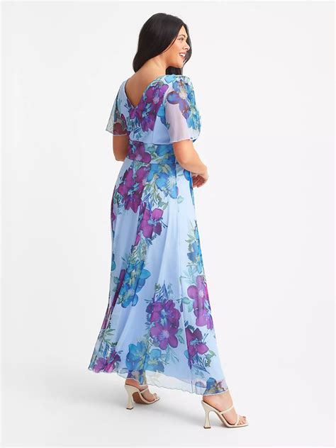 Scarlett And Jo Isabelle Floral Bloom Print Float Sleeve Maxi Dress Sky
