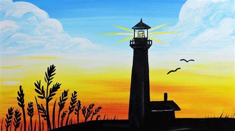 🌅 Ep51 Lighthouse Silhouette Easy Acrylic Lighthouse Painting