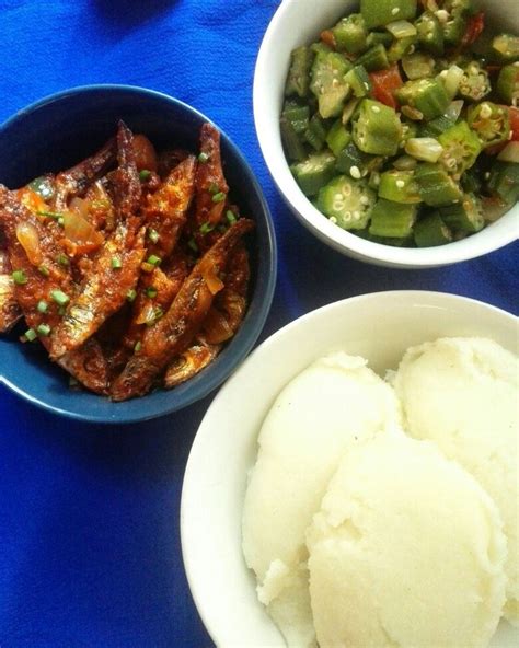 Zambian Food Nshima With Kapenta And Okra Zambian Food Food