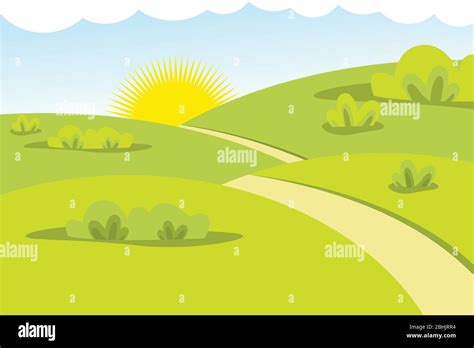 Flat Design Vector Landscape Nature With Road And Sun Nature Vector