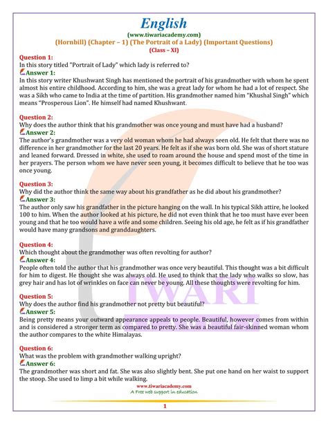 Class 11 English Hornbill Chapter 1 Important Questions