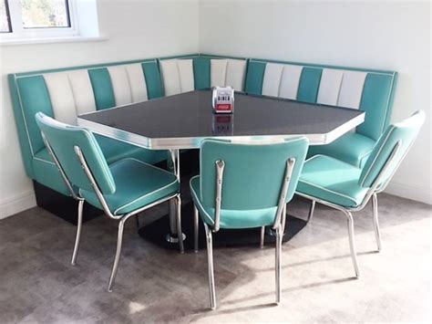 Our retro booths are great for any dining area and your guests will enjoy the look and comfort. Retro Furniture Diner Booth - Hollywood T. Corner Set - 180 x 180 - Lawton Imports