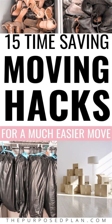 The Words 15 Time Saving Moving Hacks For A Much Easier Move Are Shown