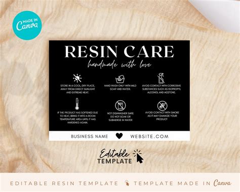 Editable Resin Care Card Template Resin Guide Canva Template Etsy