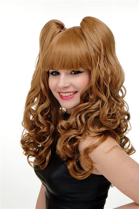 Lady Cosplay Quality Wig 2 Removable Ponytails Pigtails Curled Bangs