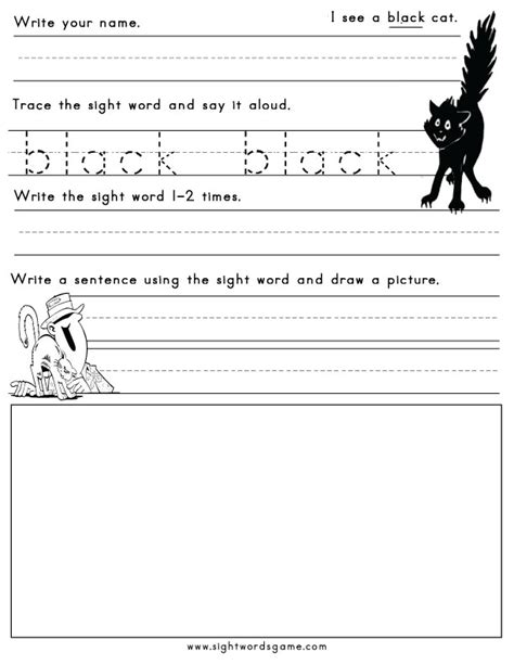 The Worksheet For Writing Black And White With An Image Of A Cat On It