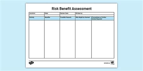 Early Years Risk Assessment Template Printable Resource