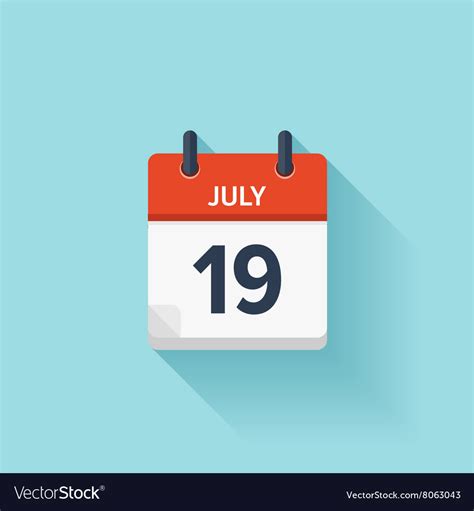 July 19 Flat Daily Calendar Icon Date Royalty Free Vector