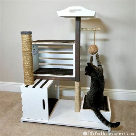 Make Your Own Diy Custom Wooden Cat Tower Cat House Diy Diy Cat Tree