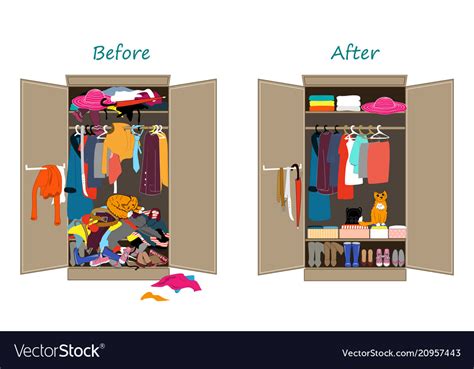 Messy bedroom before and after. Before untidy and after tidy wardrobe messy Vector Image