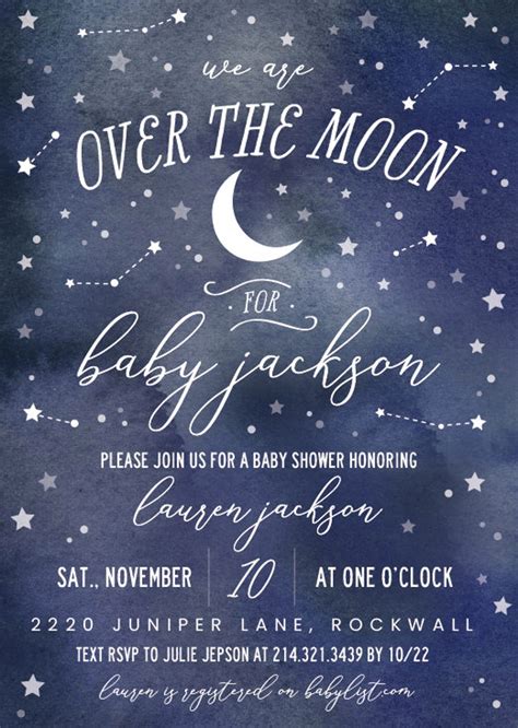 Over The Moon Baby Shower Invitation Moon And Stars Shower Etsy