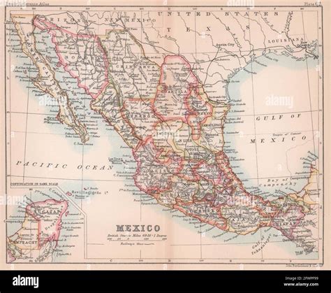 México Mapa Antiguo Bartholomew 1893 Vieja Carta De Plan Vintage