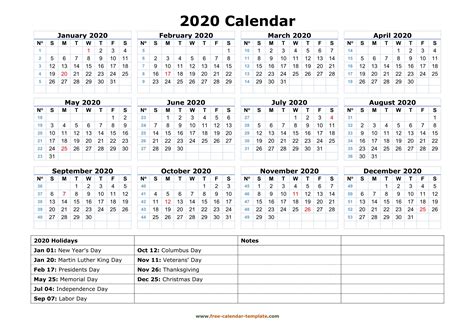 Collect 2020 Yearly Calendar With Holidays Calendar Printables Free Blank