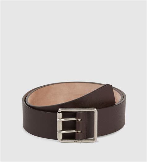 Lyst Gucci Leather Belt With Double Prong Square Buckle In Brown For Men