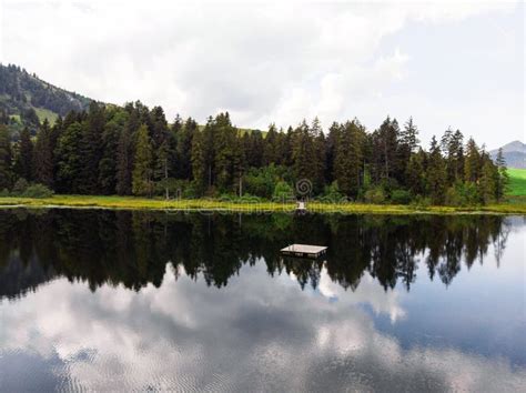 Tree Forest Reflection In Alpine Mountain Lake Schwendisee Wildhaus