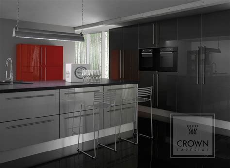 If you are looking for a truly modern kitchen design, you can create a dream kitchen by opting for a bright look. Grey high-gloss Crown Imperial kitchen | High gloss ...