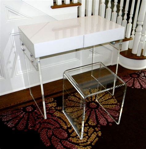 Hand Crafted The Lucite Desk 2 Drawer Vanity Clear