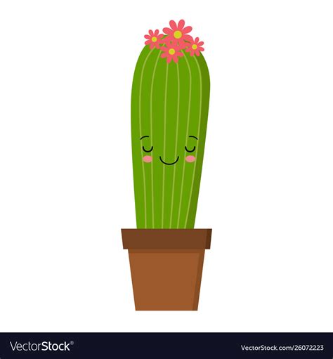 Cartoon Cactus Character With Flower And Cute Vector Image