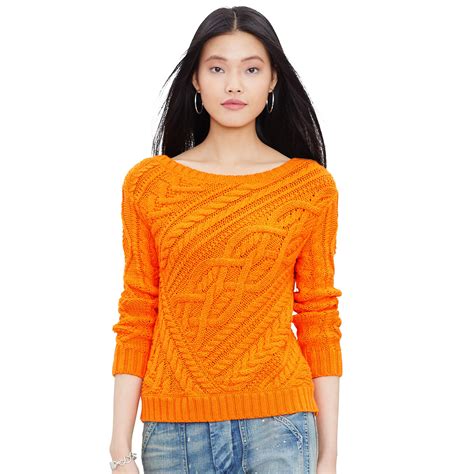 Lyst Polo Ralph Lauren Cable Knit Cotton Sweater In Orange