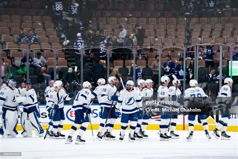 The Tampa Bay Lightning Celebrate Defeating The Toronto Maple Leafs