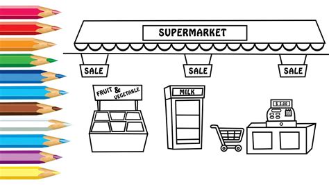 How To Draw And Paint Supermarket Grocery Store Step By Step For Kids