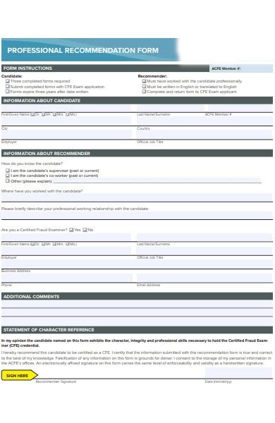Free 50 Recommendation Forms In Pdf Ms Word
