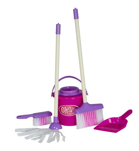 Kids Childrens 5 Piece Cleaning Play Set Mop And Bucket Dustpan Brush