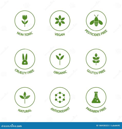 Organic Product Line Icons Set Allergen Free Badges Organic Cosmetic