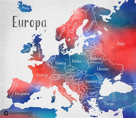 Mapa Europy grafika. Kolekcja Dziecięce. Styl AKWARELOWY.